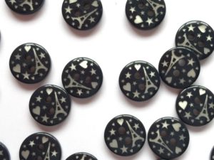 Dark Grey Bird Patterned Buttons 13mm